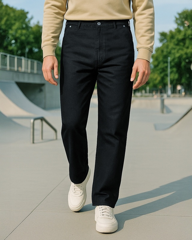 Men's Black Baggy Fit Mid-Rise Jeans
