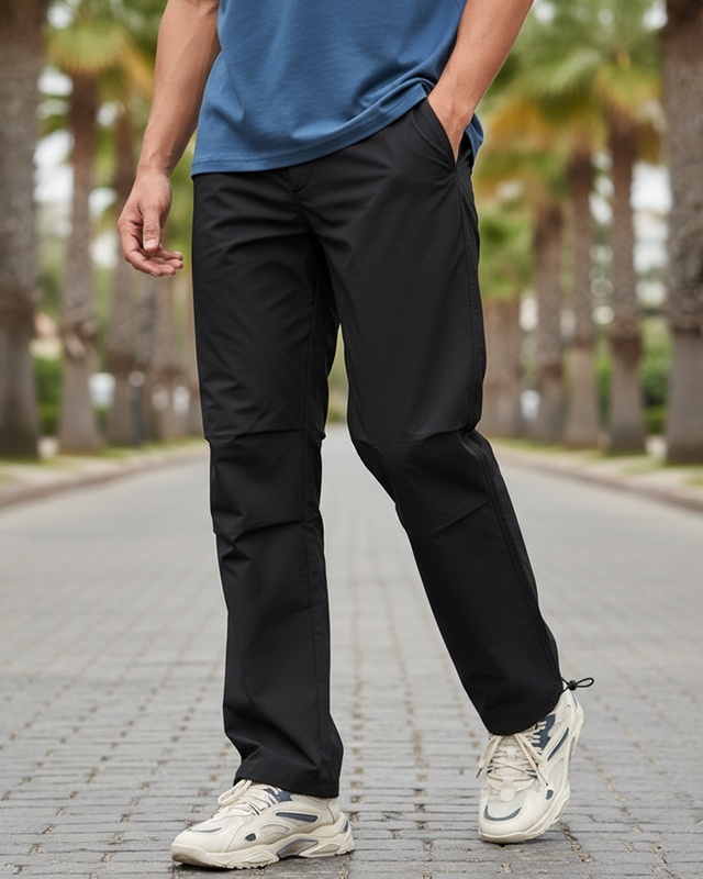 Shop Men's Black Baggy Oversized Parachute Pants-Front
