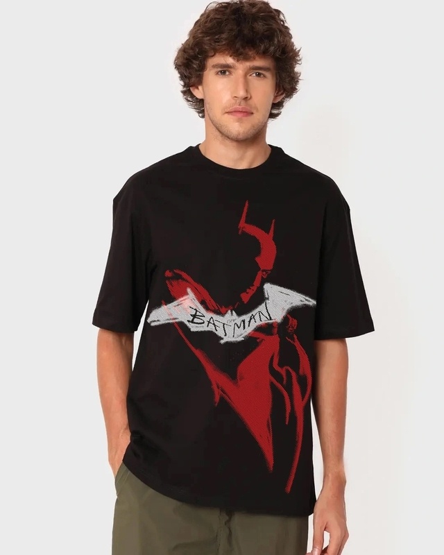 Shop Men's Black Batman Knight Graphic Printed Oversized T-shirt-Front