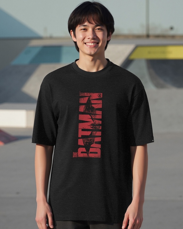 Shop Men's Black Batman Logo Graphic Printed Oversized T-shirt-Front