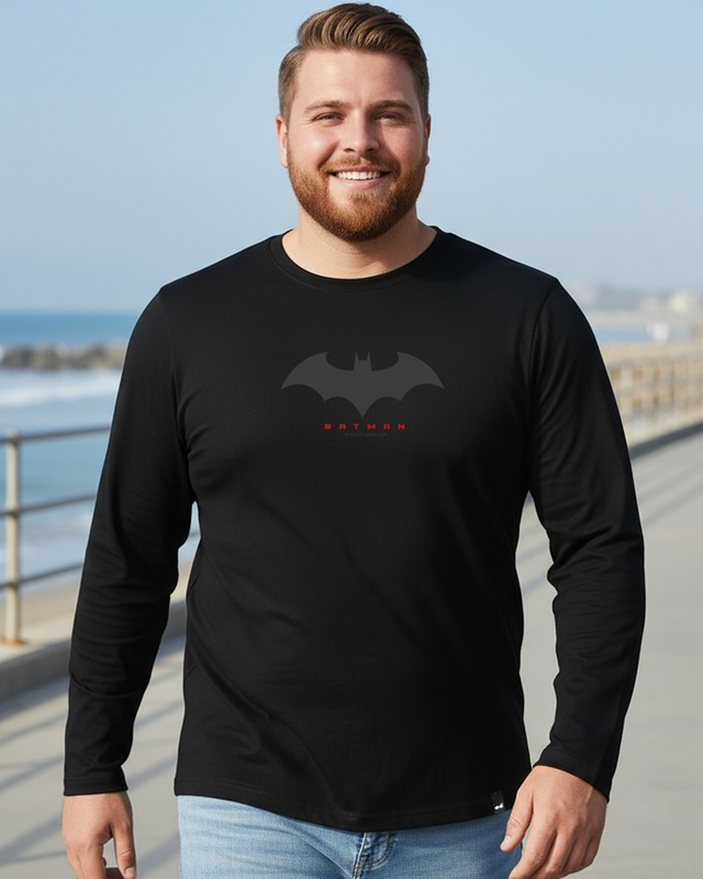Shop Men's Black Batman Outline Logo Graphic Printed Plus Size T-shirt-Front