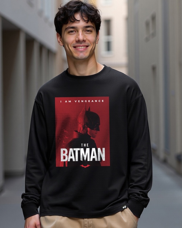 Shop Men's Black Batman Poster Graphic Printed Oversized T-shirt-Front