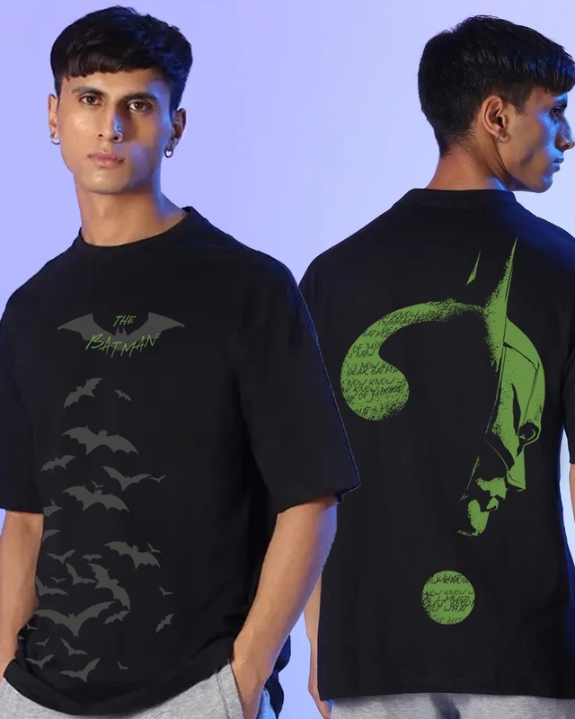 Shop Men's Black Batman Riddle (Bml) Oversized T-shirt-Front