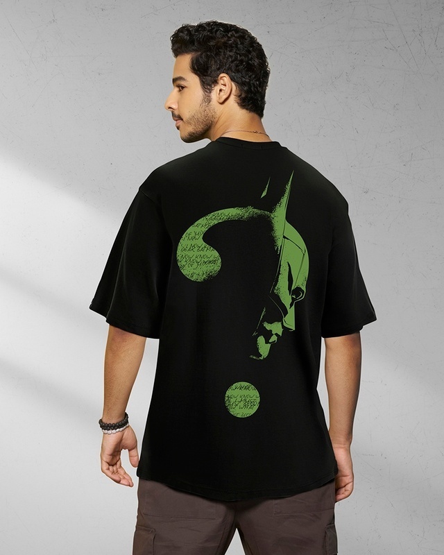 Shop Men's Black Batman Riddle (Bml) Oversized T-shirt-Front