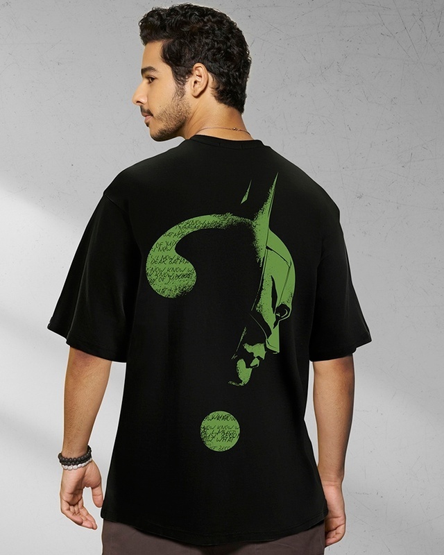 Shop Men's Black Batman Riddle (Bml) Oversized T-shirt-Front