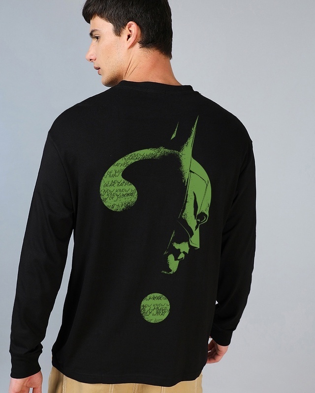 Shop Men's Black Batman Riddle Graphic Printed Oversized T-shirt-Front