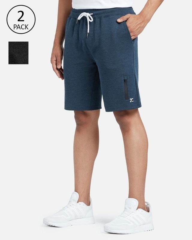 Shop Pack of 2 Men's Black & Blue Shorts-Front