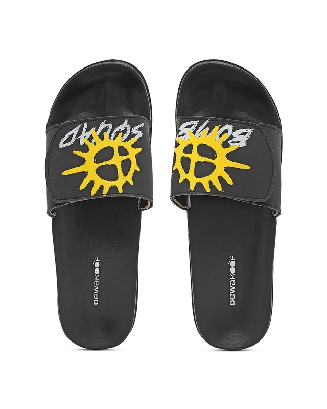 Shop Men's Black Bomb Squad Printed Velcro Sliders-Front