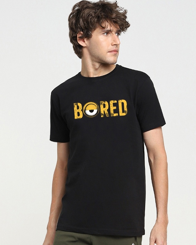Shop Men's Black Bored Minion T-shirt-Front