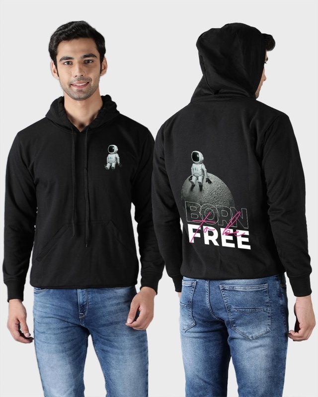 Shop Men's Black Born To Be Free Graphic Printed Hoodie-Front