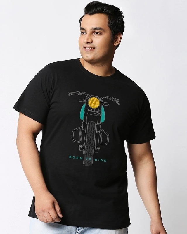 Shop Men's Black Born To Ride Graphic Printed Plus Size T-shirt-Front