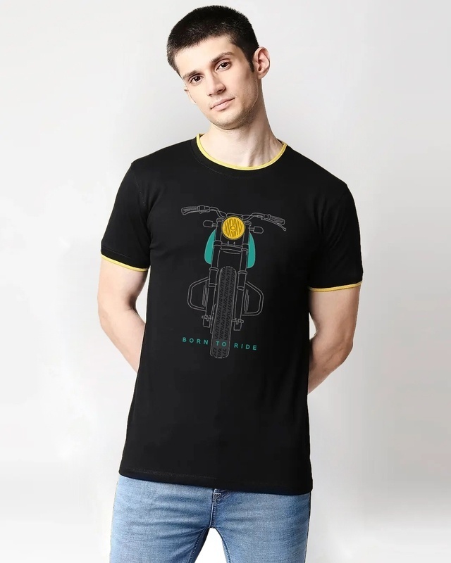 Shop Men's Black Born To Ride Graphic Printed Varsity T-shirt-Front