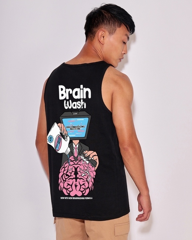 Shop Men's Black Brain Wash Graphic Printed Vest-Front