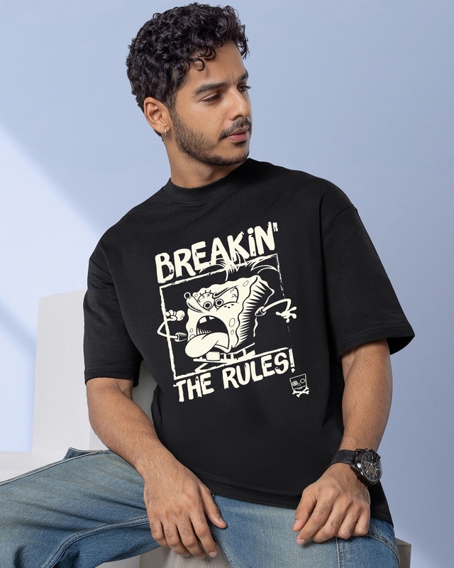 Shop Men's Black Breaking The Rules Graphic Printed Oversized T-shirt-Front