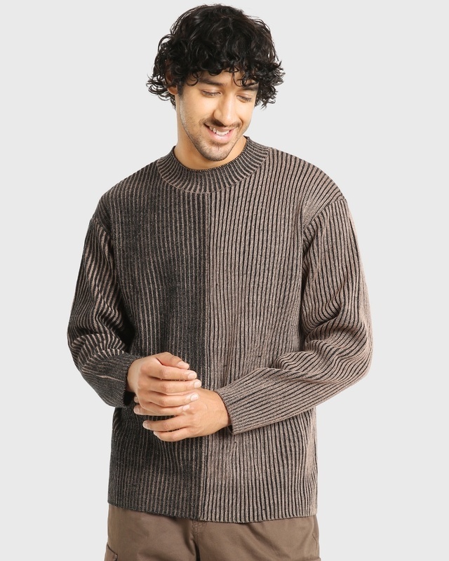 Shop Men's Black & Brown Color Block Oversized Sweater-Front