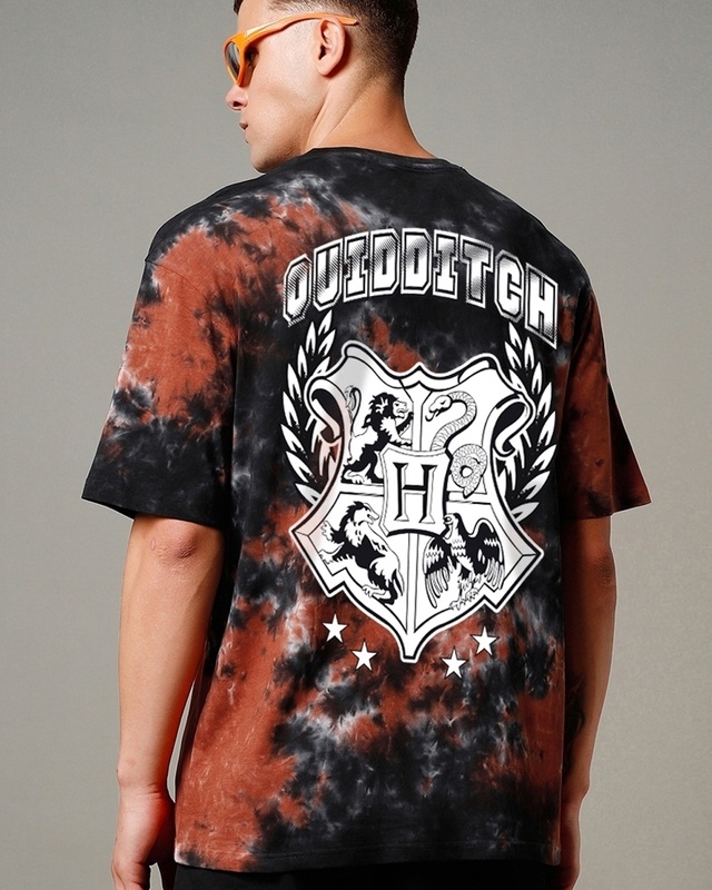 Shop Men's Black & Brown Seeker Graphic Printed Oversized T-shirt-Front