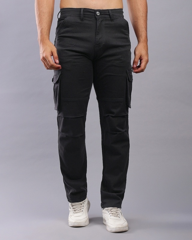 Shop Men's Black Cargo Jeans-Front