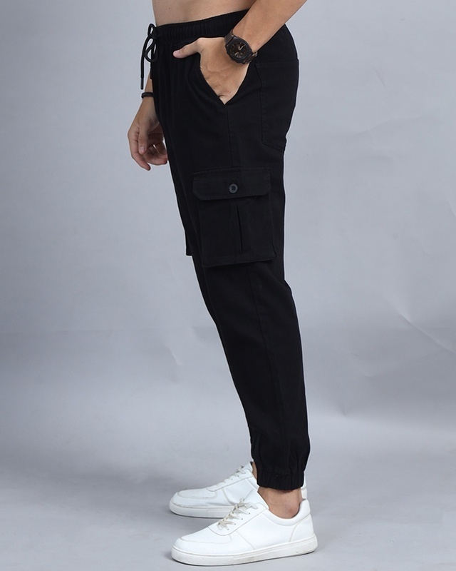 Shop Men's Black Cargo Joggers-Front