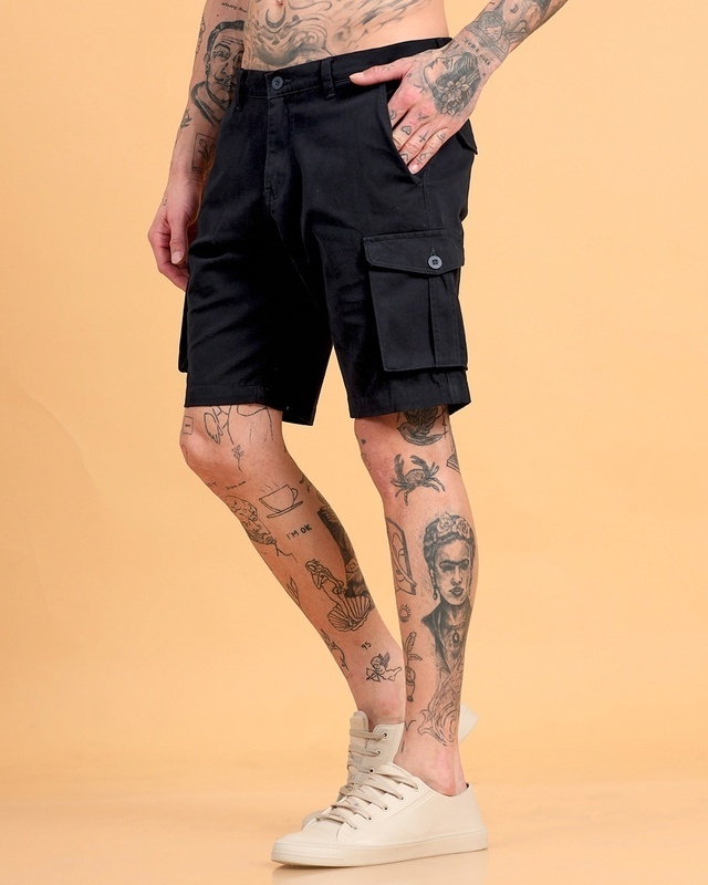 Shop Men's Black Cargo Shorts-Front