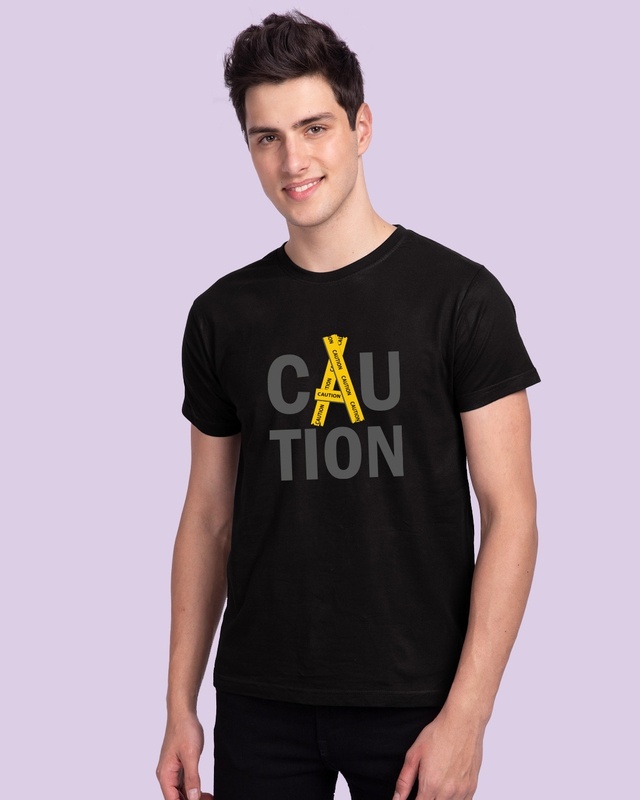 Shop Men's Black Caution T-shirt-Front