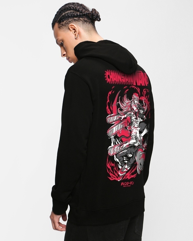 Shop Men's Black Chainsaw Man Graphic Printed Oversized Hoodies-Front