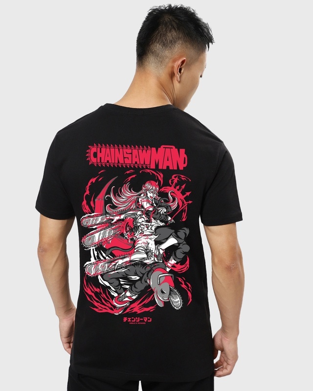 Shop Men's Black Chainsaw Man Graphic Printed T-shirt-Front