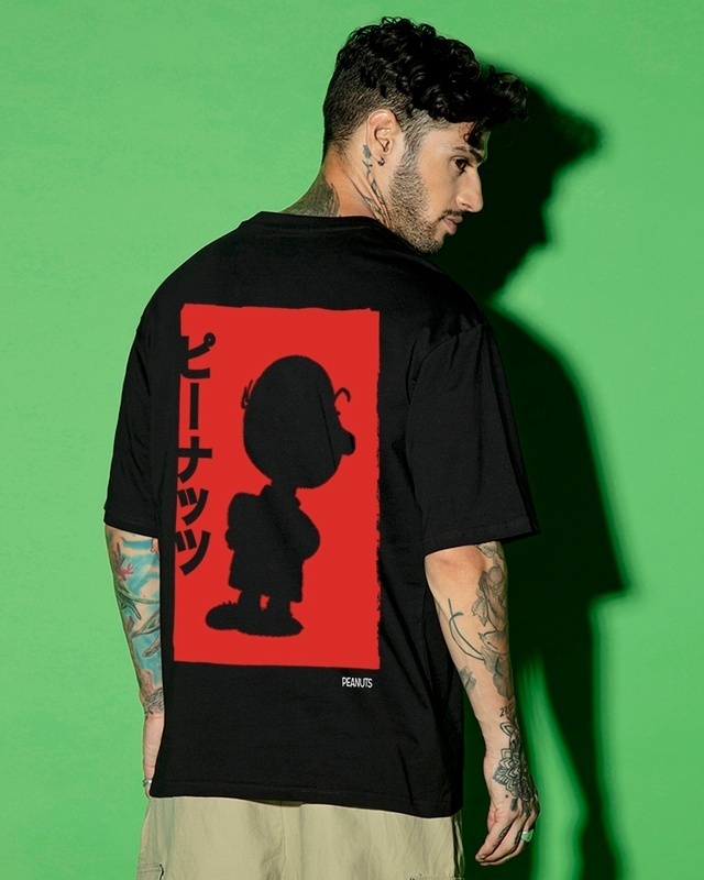 Shop Men's Black Charlie Jap Graphic Printed Oversized T-shirt-Front