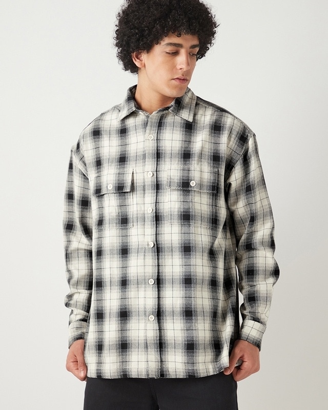 Shop Men's Black & Grey Checked Oversized Shirt-Front