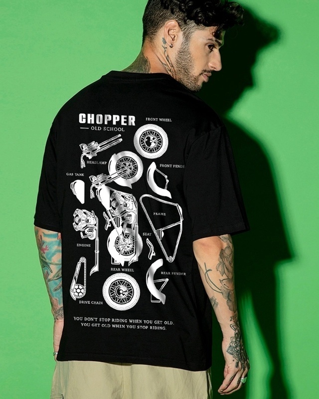 Shop Men's Black Chopper Graphic Printed Oversized T-shirt-Front