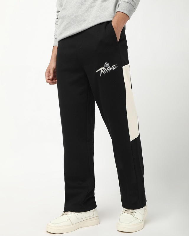 Shop Men's Black Go Rogue Color Block Oversized Track Pants-Front