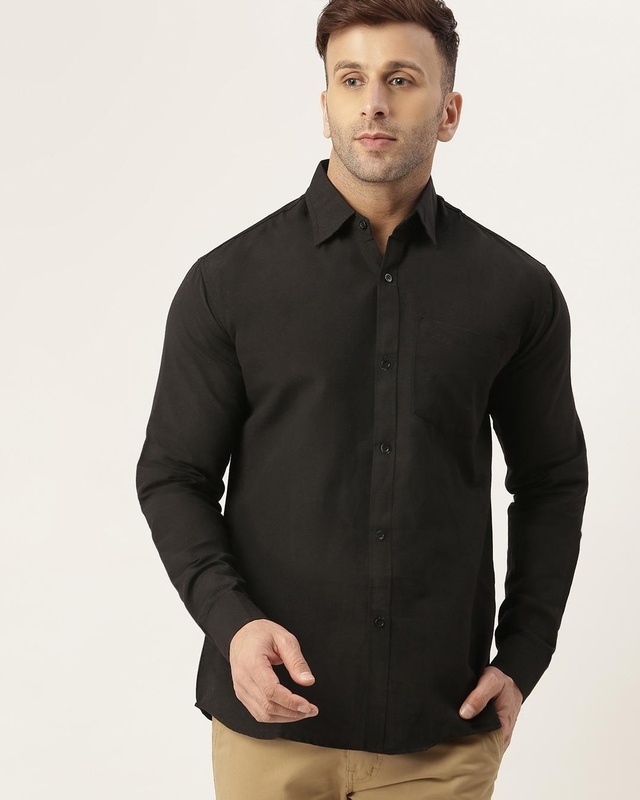 Shop Men's Black Cotton Shirt-Front