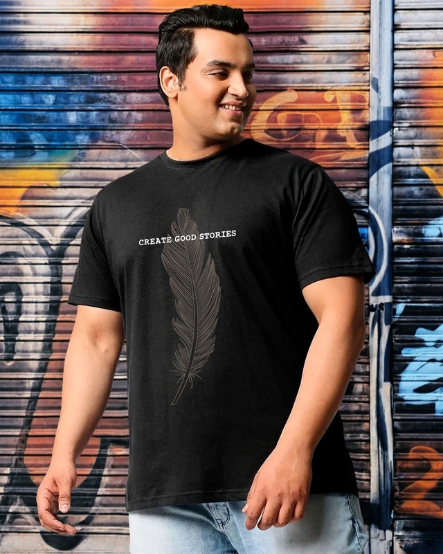 Shop Men's Black Create Good Stories Graphic Printed Plus Size T-shirt-Front