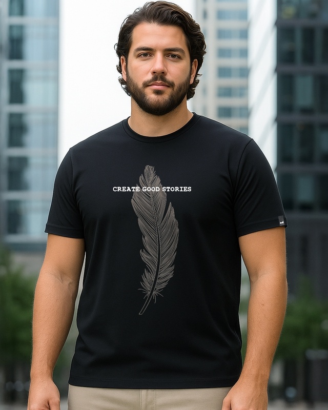 Shop Men's Black Create Good Stories Graphic Printed Plus Size T-shirt-Front