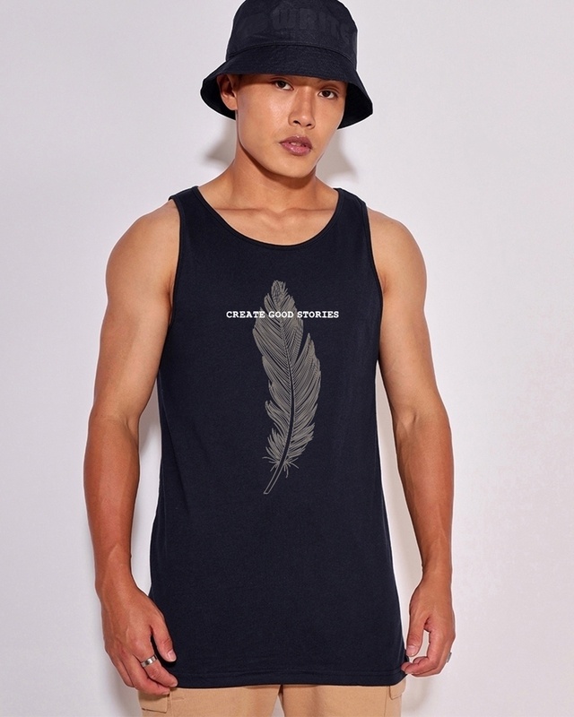 Shop Men's Black Create Good Stories Graphic Printed Vest-Front
