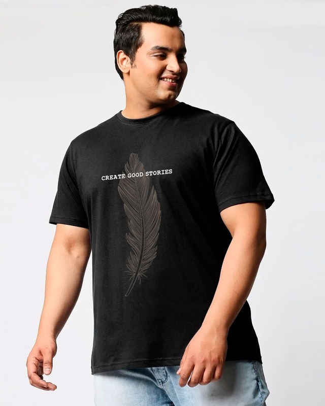 Shop Men's Black Create Good Stories Graphic Printed Plus Size T-shirt-Front