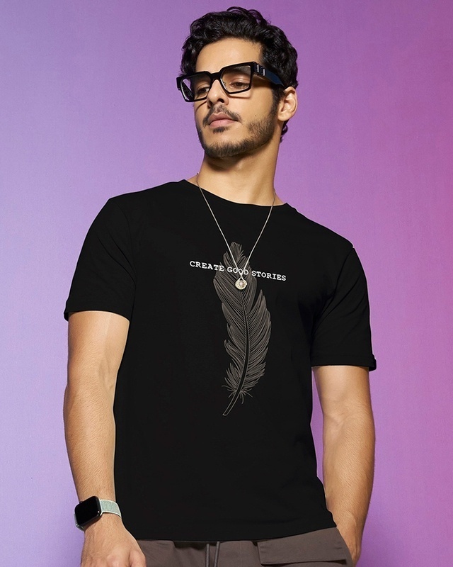 Shop Men's Black Create Good Stories Typography T-shirt-Front