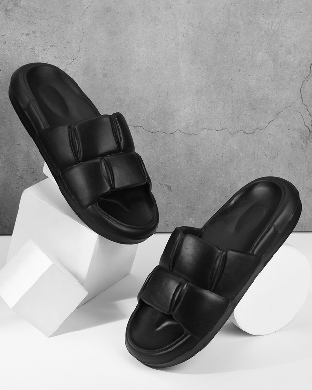 Shop Men's Black Cushioned Sliders-Front