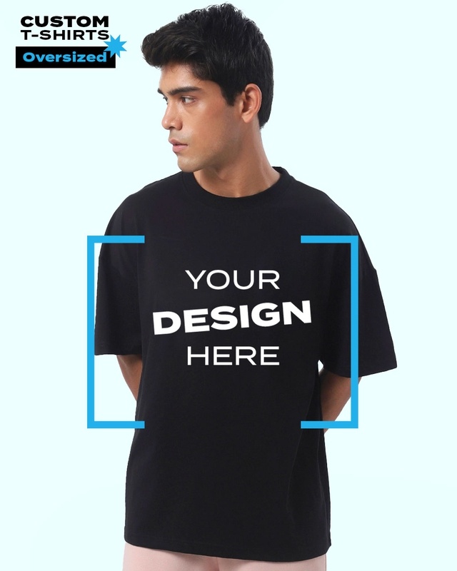 Shop Men's Black Customizable Oversized Fit T-shirt-Front