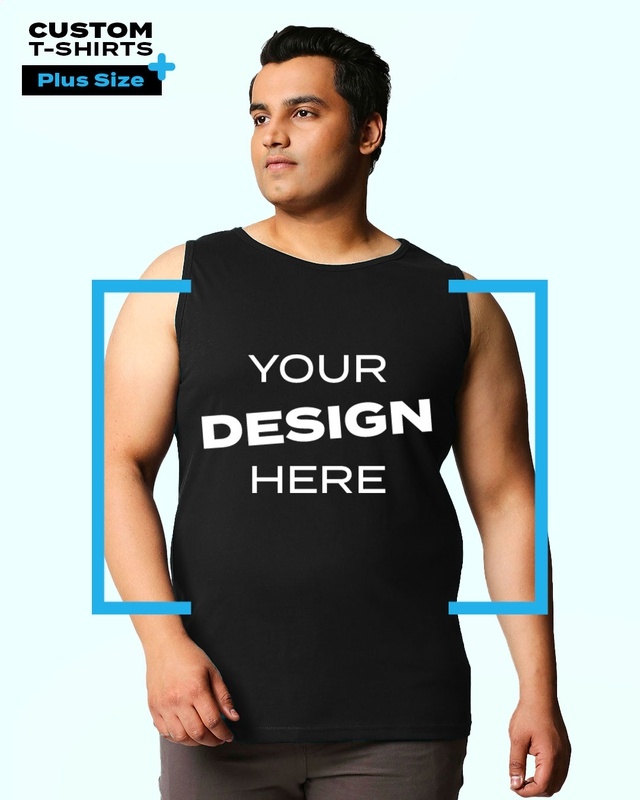 Shop Men's Black Customizable Plus Size Round Neck Vest-Front