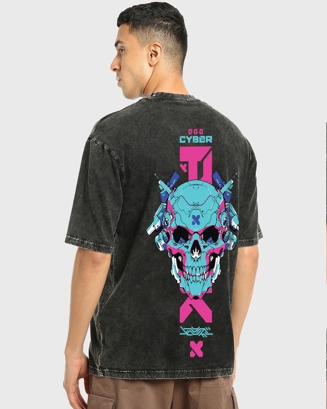 Shop Men's Black Cyber Punk Graphic Printed Oversized T-shirt-Front