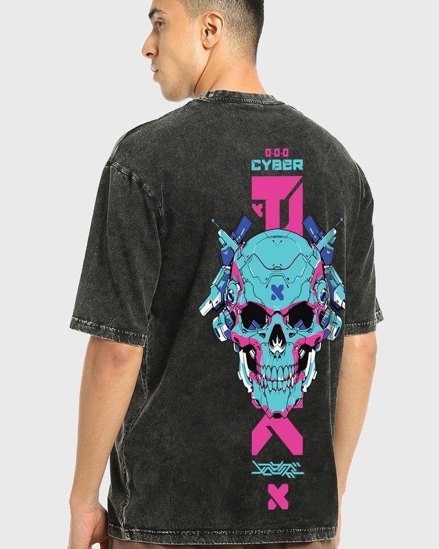 Shop Men's Black Cyber Punk Graphic Printed Oversized T-shirt-Front