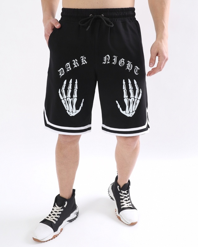 Shop Men's Black Dark Night Graphic Printed Relaxed Fit Shorts-Front