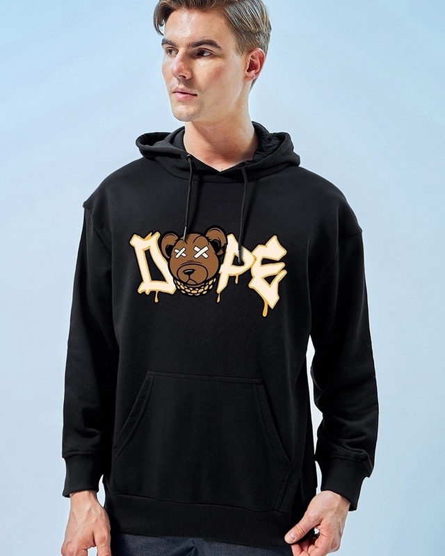 Shop Men's Black Dope Bear Graphic Printed Oversized Hoodies-Front