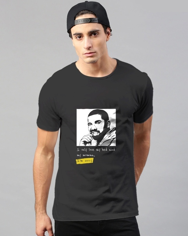 Shop Men's Black Drake Graphic Printed Cotton T-shirt-Front