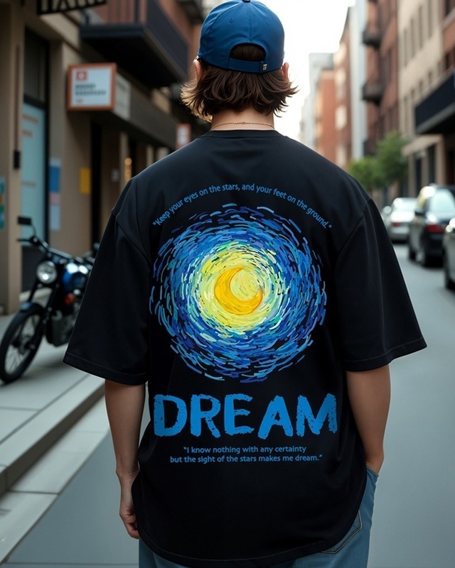 Shop Men's Black Dream Graphic Printed Oversized T-shirt-Front