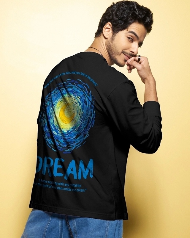 Shop Men's Black Dream Graphic Printed Oversized T-shirt-Front