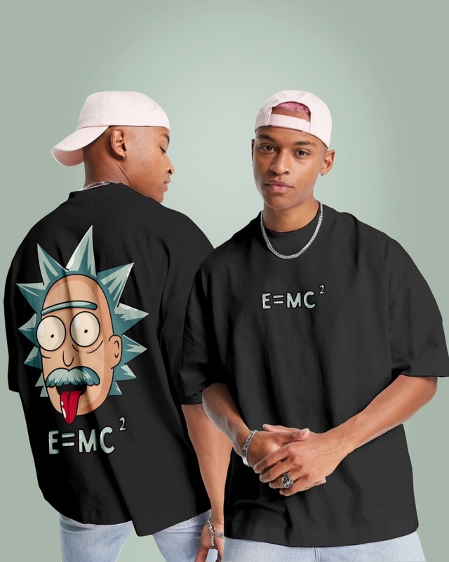 Shop Men's Black E=Mcsquare Graphic Printed Oversized T-shirt-Front