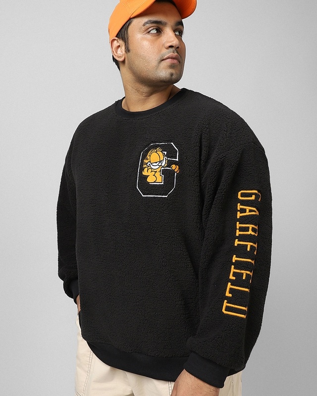 Shop Men's Black Embroidered Oversized Plus Size Sweatshirt-Front