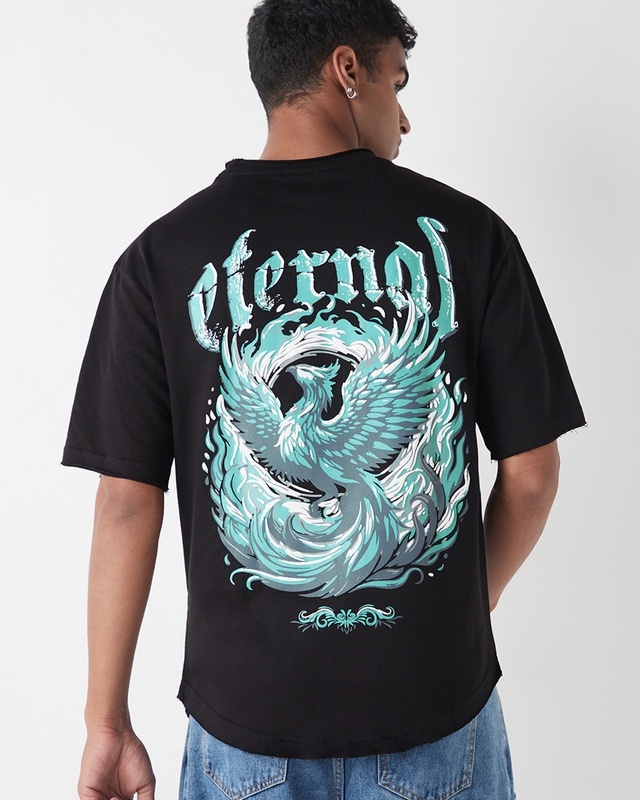 Shop Men's Black Eternal Graphic Printed Oversized T-shirt-Front