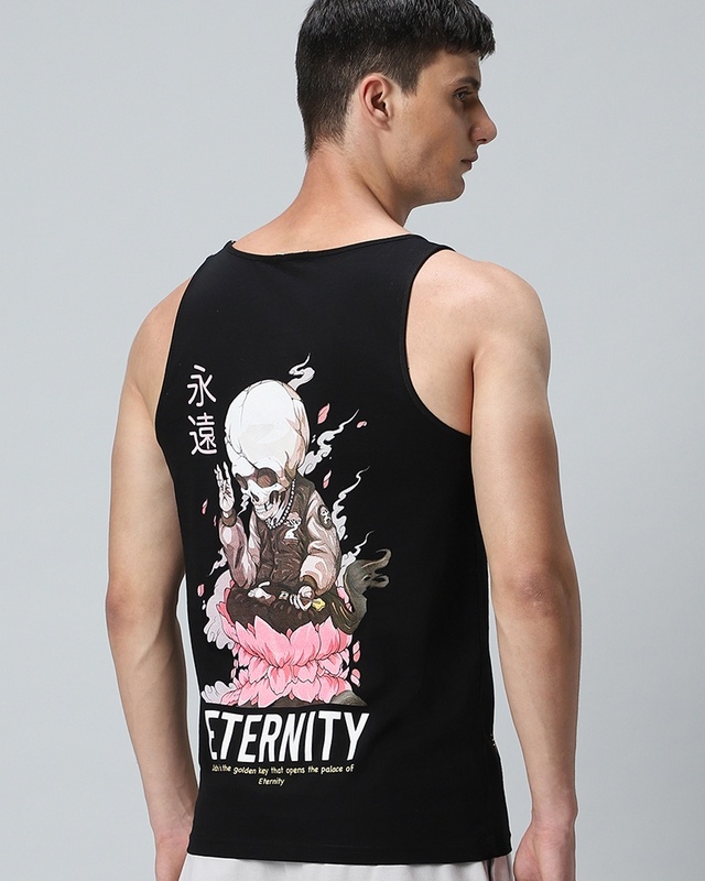 Shop Men's Black Eternity Graphic Printed Vest-Front